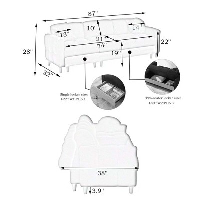 NicBex 87" Lift Tech Cloth Sofa Bed with Locker Sofa Bed Comfortable Convertible Sleeper Couch for Bedroom, Living Room