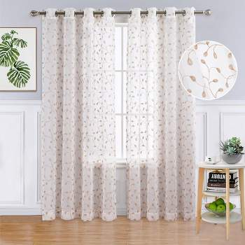 Whizmax Embroidered Sheers Semi Curtains Transparent Drapes Window Treatments Grommet Top, 2 Panels