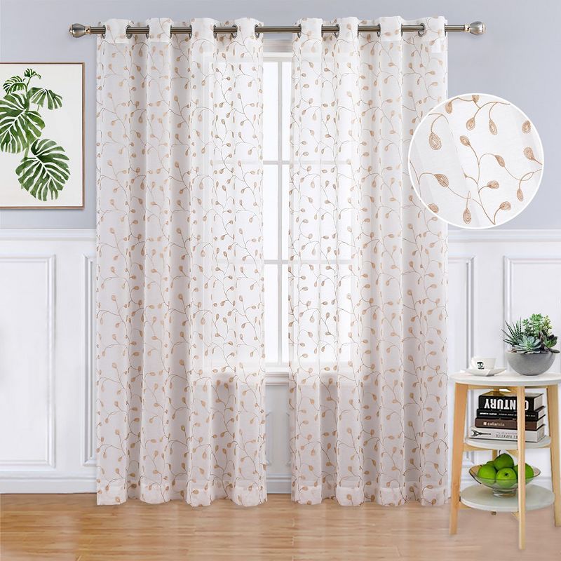 Whizmax Embroidered Sheers Semi Curtains Transparent Drapes Window Treatments Grommet Top, 2 Panels, 1 of 7