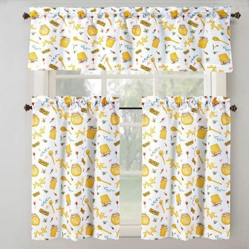 RT Designer's Collection Tribeca Honey Printed Slub 3 Pieces Kitchen Curtain Set Includes 1 Valance 52" x 18" and 2 Tiers 26" x 36" Each Multi Color - image 1 of 4