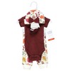 Hudson Baby Girls Thermal Preemie Layette Set 4pc Short Sleeve Outfit, Acorn Botanical, Preemie - 2 of 4