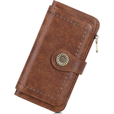 BEAFUP Women's Wallet,Vintage PU Leather Wallet RFID Blocking Large Capacity Credit Card with Zipper Coin Pocket and ID Window