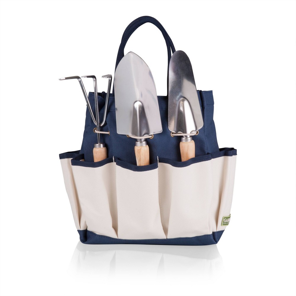Photos - Utensil Set 3 Pc Garden Tote Large - Navy/Cream With Tools - Picnic Time