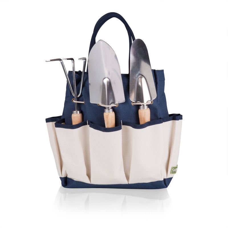 3 Pc Garden Tote Large - Navy/Cream With Tools - Picnic Time, 1 of 5