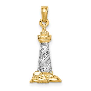 Black Bow Jewelry 14k Yellow Gold and White Rhodium 3D Cape Hatteras Lighthouse Pendant - 1 of 4