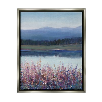 Stupell Industries Lilacs By Lake Mountain Landscape Framed Canvas