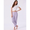 INSPIRE CHIC Women's Pajama Pants Cotton Knit Ribbed Elastic Waist Straight Leg with Pockets Loungewear - 3 of 4