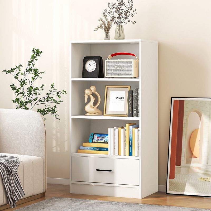 Costway 4-Tier Bookcase 48'' Display Bookshelf Storage Organizer with Shelves & Drawer Grey/White/Natural, 2 of 11