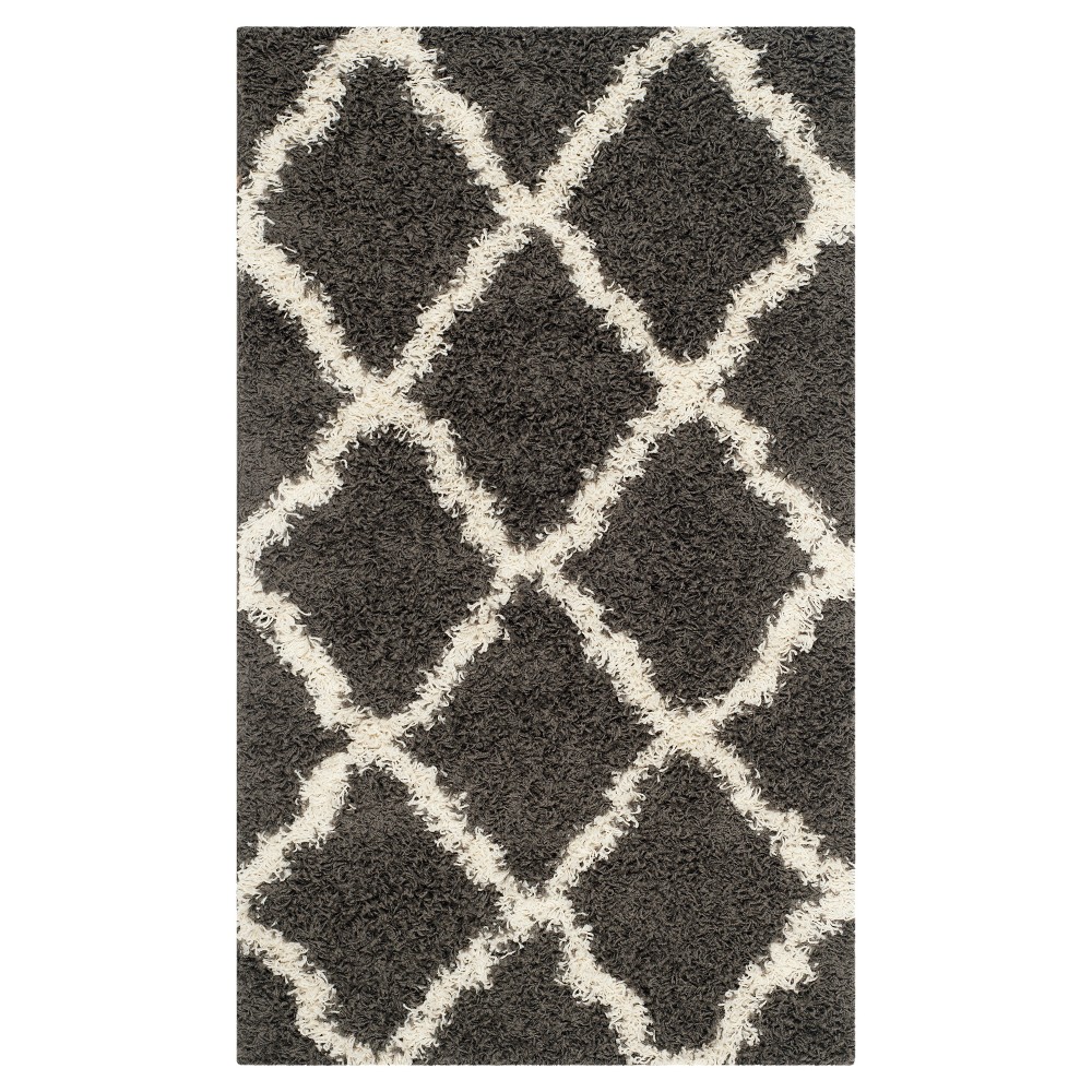 Dark Gray/Ivory Geometric Shag/Flokati Loomed Accent Rug - (3'x5') - Safavieh