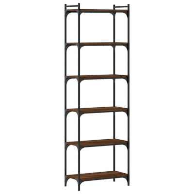 vidaXL 6-Tier Brown Oak Bookcase - Engineered Wood Freestanding Shelf with Metal Frame