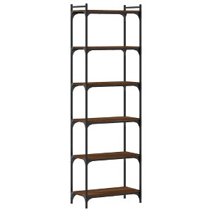 vidaXL 6-Tier Brown Oak Bookcase - Engineered Wood Freestanding Shelf with Metal Frame - 1 of 4
