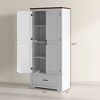 Gulches Farmhouse Tall Kitchen Pantry Storage Cabinet, Freestanding with 2 Doors, Drawer, Adjustable Shelves, White, 31.5"W x 15.75"D x 68.9"H - 3 of 4