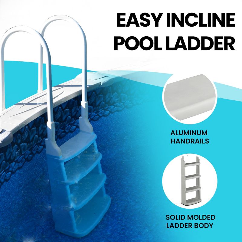 Main Access 200200 Easy Incline Above Ground Swimming Pool Ladder with Complete Entry System and Aluminum Handrails - White, 5 of 8