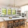 BAOURE Mid-Century Modern Chandelier, 3-Light Brass Kitchen Island Pendant Light, 46.85in Dining Room Light Fixture Over Table with Clear Glass Shades - 2 of 4