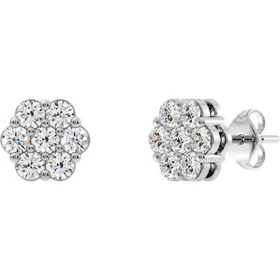 Gilded Lab-Grown Diamond 7 Stone Flower Earrings in 925 Sterling Silver & 14KT Yellow Gold-Plated Silver | 1/4, 1/2, 1, 2 Carat Total Weight