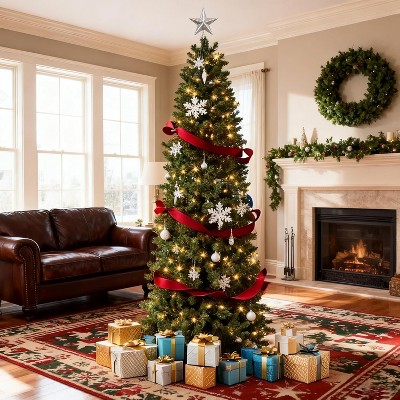 Artificial Christmas Tree, Pre-Lit Pencil Christmas Tree, Dual LED Light, Xmas Tree Holiday Decoration for Home Party