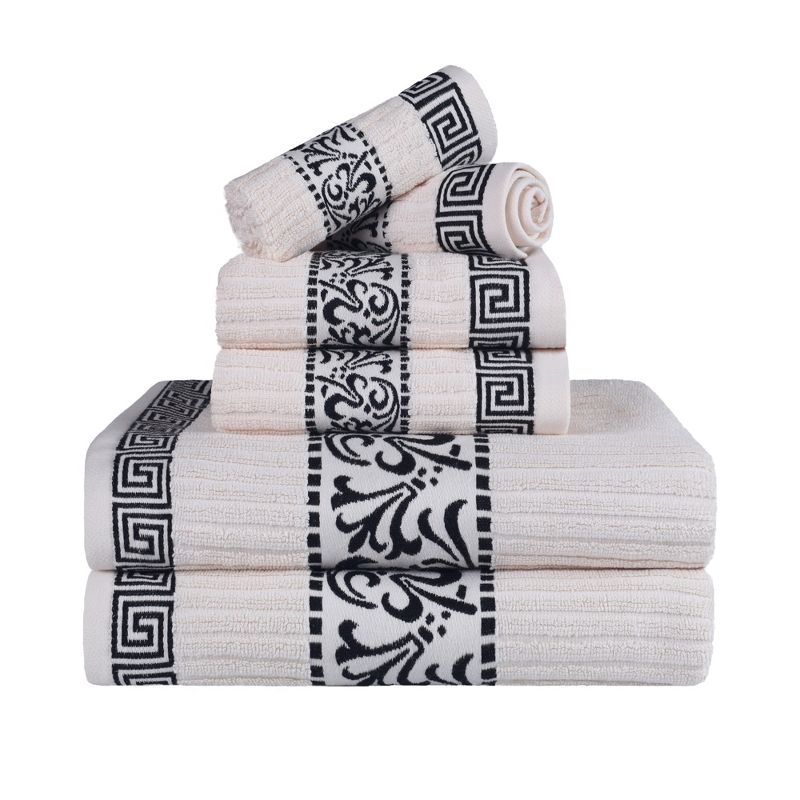 100% Cotton Medium Weight Floral Border Infinity Trim 6 Piece Assorted Bathroom Towel Set by Blue Nile Mills, 1 of 7