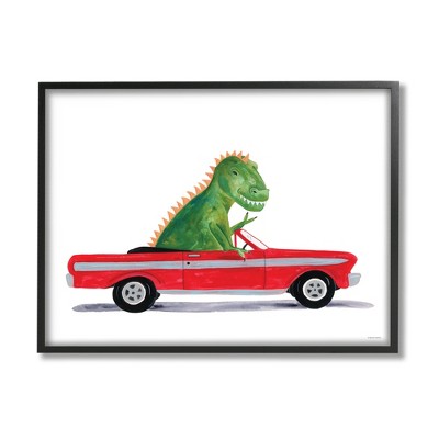 Stupell Industries Dinosaur Monster Sports Car Framed Giclee