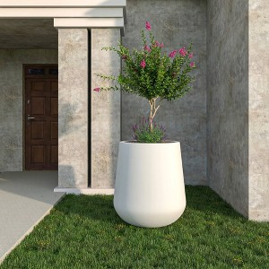 LeisureMod Orchid Fiberstone Decorative Round Planter Pot with Drainage Holes, Weather-Resistant for Indoor/Outdoor Use - 1 of 4
