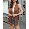 Women's Fringe Vest 70s Hippie Faux Suede Rivets Sleeveless Costume Fringe Jacket - 2 of 4