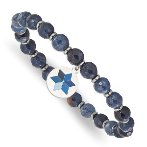 Chisel Stainless Steel Enameled Flower Charm 6mm Blue Jade Beaded Stretch Bracelet - 1 of 3