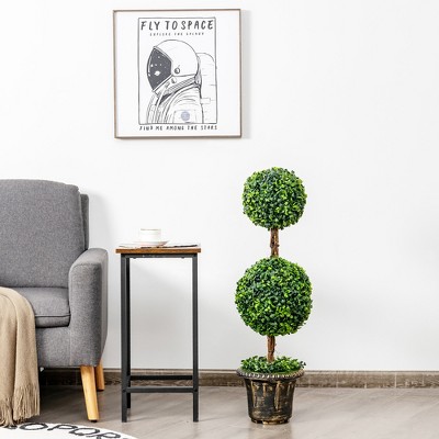 36'' Green Plastic Double Ball Topiary in Cement Pot