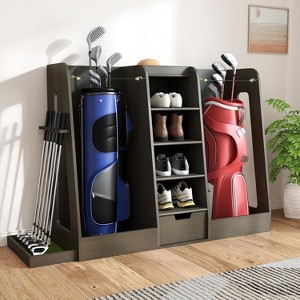 Zevemomo Wooden Golf Bag Organizer with 2 Drawers, Golf Storage Rack for Garage & Home, Golf Club Holder, Gray - 1 of 4