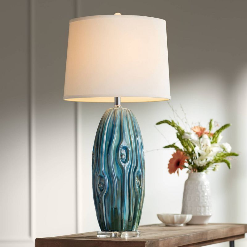 Possini Euro Design Eneya Modern Coastal Table Lamp 31" Tall Ceramic Blue Green Swirl Glaze Neutral Oval Shade for Bedroom Living Room Nightstand Home, 2 of 12