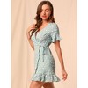 Allegra K Women's Floral Print V Neck Ruffle Hem Short Sleeve Faux Wrap Dress - 4 of 4