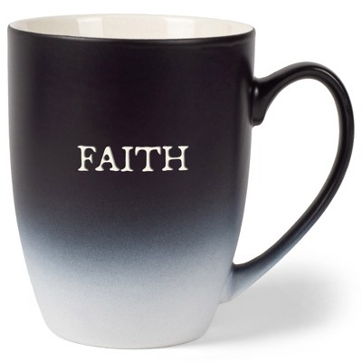Elanze Designs Faith Two Toned Ombre Matte Black and White 12 ounce Ceramic Stoneware Coffee Cup Mug