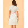 INSPIRE CHIC Women's Peter Pan Collar Tie Neck Short Sleeve A-Line Elegant Belted Floral Dress - 4 of 4