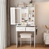 Okak Compact Vanity with Adjustable Mirror, Vanity Desk with Built-in Power Outlet and Padding Stool, Girls Vanity for Bedroom, White - 2 of 4