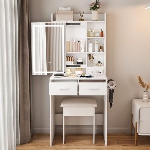 PAGED Vanity Desk Modern Small Makeup Table with Adjustable LED Mirror, Padded Stool for Bedroom, Living Room - 1 of 4