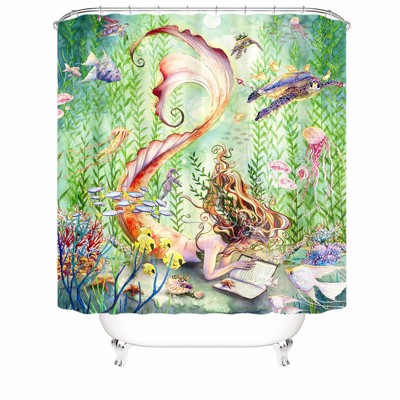 Mermaid Under The Sea Shower Curtains for Bathroom Waterproof Fabric Bath Curtain Durable Soft Stylish Bathroom Decor 72x72 Inch