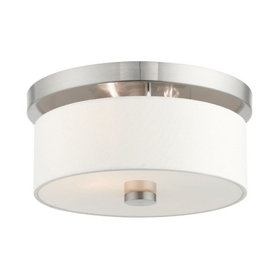 Transitional Brushed Nickel 2-Light Flush Mount with Off-White Shade