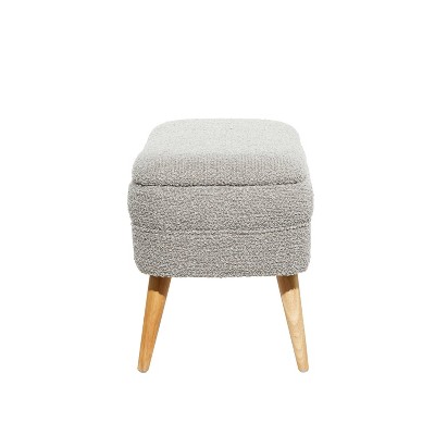 Contemporary Gray Bouclé Storage Bench with Mid-Century Legs