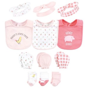 Hudson Baby Infant Girl Caps or Headbands, Bibs, Mittens and Socks 12pc Set, Farm, 0-6 Months - 1 of 4