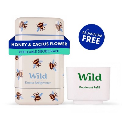 Wild Cosmetics - Refillable Bee Case with Honey & Cactus Flower - Aluminum Free Deodorant - Starter Pack - 5.29oz