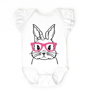 The Juniper Shop Bunny Face With Pink Glasses Flutter Sleeve Bodysuit - 1 of 4
