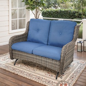 POCASSY 52" Wide Outdoor Loveseat, Rocking Glider All Weather Wicker Patio Gliding Loveseat with Deep Seat for Porch Balcony and Backyard - 1 of 4