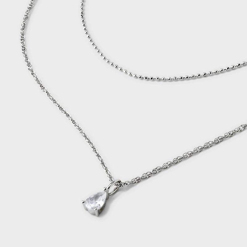 Silver Plated Cubic Zirconia Teardrop Multi-Strand Necklace - A New Day&#8482; Silver, 5 of 6