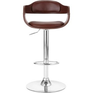 Brown swivel adjustable bar stool with upholstered seat and back - 1 of 4