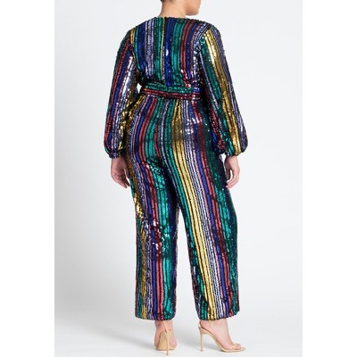 ELOQUII Multicolor Stripe Sequin Jumpsuit - image 3