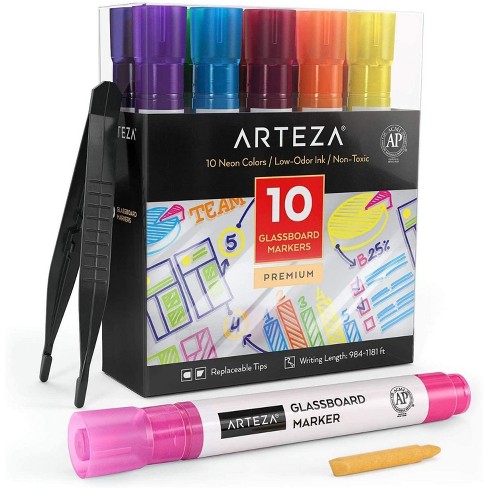 Arteza Washable Glass Board Markers Set, Assorted Neon Colors, Non-toxic -  10 Pack : Target