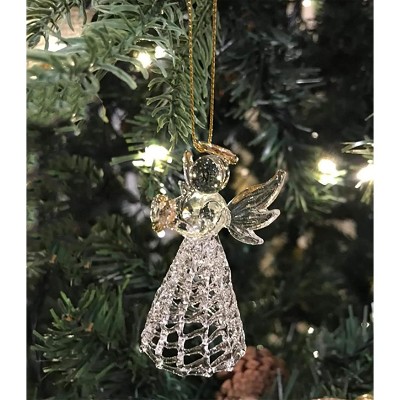 4E's Novelty Glass Angel Ornaments for Christmas Tree (Set of 24) - 2.5" Mini Angels Decor, Clear Spun Glass Angel Ornaments for Holiday Season