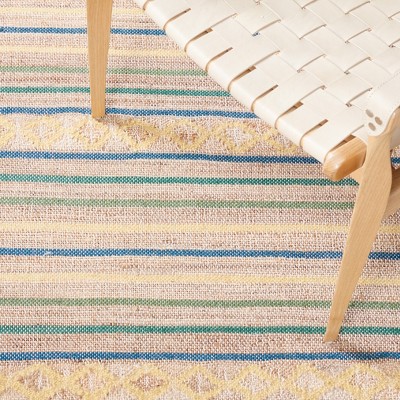 Handwoven Natural and Green Wool Cotton Kilim Rug - 2' 3" x 9'