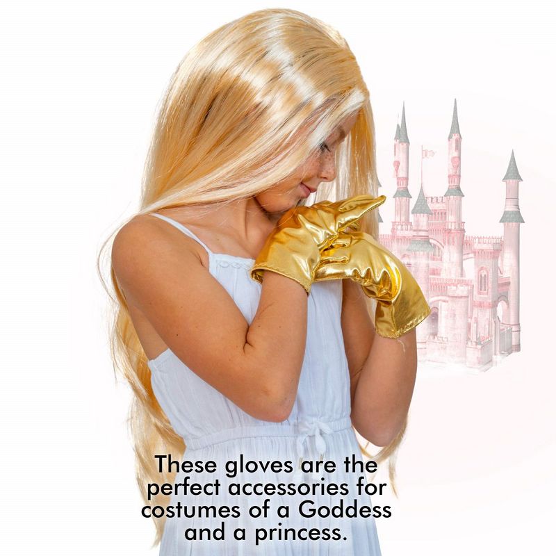 Skeleteen Womens Metallic Costume Gloves - Gold, 5 of 7