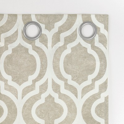 Taupe Geometric Trellis Print Blackout Grommet Curtain Panel 40" x 95"