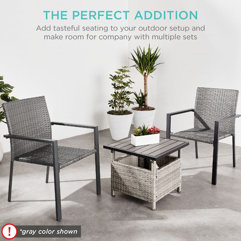 Best Choice Products Set of 2 Wicker Chairs, Stackable Outdoor Dining Furniture w/ Armrests, 5 of 8