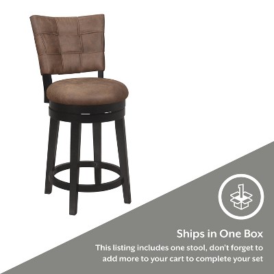 Chestnut Faux Leather and Wood Swivel Counter Stool